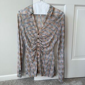 Free People Mesh Heart Ruched Shirt